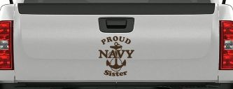 Proud Navy Sister Anchor Military Car or Truck Window Vinyl Decal Sticker (Brown)