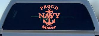 Proud Navy Sister Anchor Military Car or Truck Window Decal Sticker (Coral)