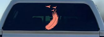 Feather Turning Into Birds Car or Truck Window Decal Sticker (Coral)
