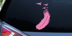 Feather Turning Into Birds Car or Truck Window Decal Sticker (Pink)