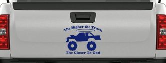 The Higher The Truck The Closer To God Christian Off Road Car or Truck Window Decal Sticker (Navy)