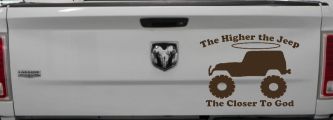 Higher The Jeep Closer To God Off Road Car or Truck Window Decal Sticker (Brown)