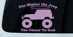 Higher The Jeep Closer To God Off Road Car or Truck Window Decal Sticker (Lilac)