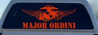 USMC Major Ordini Military Car or Truck Window Decal Sticker (Orange Red)