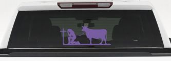 Cowgirl Kneeling At The Cross With Cow Christian Car or Truck Window Decal Sticker (Purple)