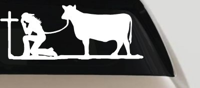 Cowgirl Kneeling At The Cross With Cow Christian Car or Truck Window Vinyl Decal Sticker