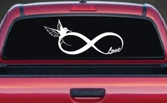 Hummingbird Love Infinity Girlie Car or Truck Window Decal Sticker