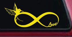 Hummingbird Love Infinity Girlie Car or Truck Window Vinyl Decal Sticker (Yellow)
