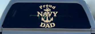 Proud Navy Dad Anchor Military Car or Truck Window Decal Sticker (Desert Sand)