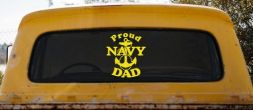 Proud Navy Dad Anchor Military Car or Truck Window Decal Sticker (Yellow)