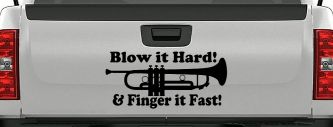Blow Hard Finger Fast Funny Band Trumpet Music Car or Truck Window Vinyl Decal Sticker (Black)
