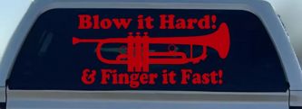 Blow Hard Finger Fast Funny Band Trumpet Music Car or Truck Window Decal Sticker (Red)
