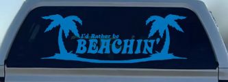 I'd Rather Be Beachin' Beach with Palm Trees Car or Truck Window Vinyl Decal Sticker (Sky Blue)