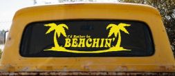 I'd Rather Be Beachin' Beach with Palm Trees Car or Truck Window Decal Sticker (Yellow)