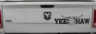 Yee Haw with Longhorn Skull Country Car or Truck Window Decal Sticker (Black)