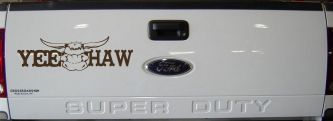 Yee Haw with Longhorn Skull Country Car or Truck Window Decal Sticker (Brown)