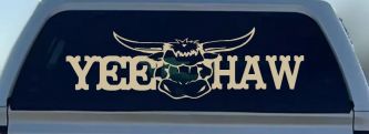 Yee Haw with Longhorn Skull Country Car or Truck Window Decal Sticker (Desert Sand)