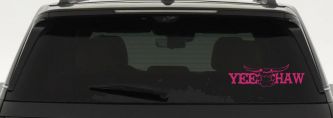 Yee Haw with Longhorn Skull Country Car or Truck Window Decal Sticker (Hot Pink)
