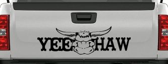 Yee Haw with Longhorn Skull Country Car or Truck Window Decal Sticker (Matte Black)