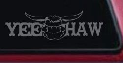 Yee Haw with Longhorn Skull Country Car or Truck Window Decal Sticker (Silver)