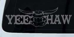 Yee Haw with Longhorn Skull Country Car or Truck Window Decal Sticker (Silver)
