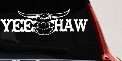 Yee Haw with Longhorn Skull Country Car or Truck Window Vinyl Decal Sticker