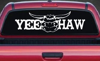 Yee Haw with Longhorn Skull Country Car or Truck Window Decal Sticker