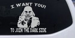 I Want You Join The Dark Side Star Wars Vader Sci Fi Car or Truck Window Decal Sticker (Light Gray)