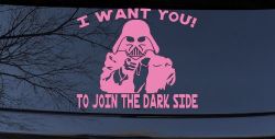 I Want You Join The Dark Side Star Wars Vader Sci Fi Car or Truck Window Decal Sticker (Pink)