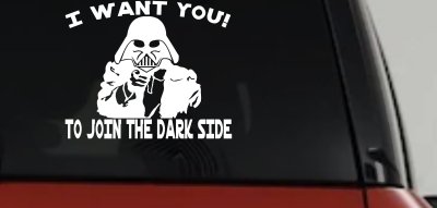I Want You Join The Dark Side Star Wars Vader Sci Fi Car or Truck Window Vinyl Decal Sticker
