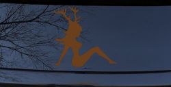 Mudflap Girl with Deer Horns Hunting Car or Truck Window Decal Sticker (Copper)