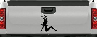 Mudflap Girl with Deer Horns Hunting Car or Truck Window Decal Sticker (Matte Black)