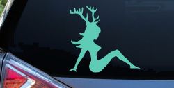 Mudflap Girl with Deer Horns Hunting Car or Truck Window Decal Sticker (Mint)