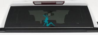 Mudflap Girl with Deer Horns Hunting Car or Truck Window Decal Sticker (Turquoise Blue)