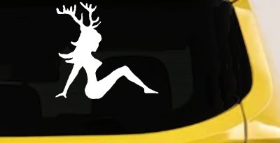 Mudflap Girl with Deer Horns Hunting Car or Truck Window Vinyl Decal Sticker