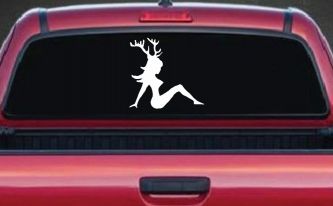 Mudflap Girl with Deer Horns Hunting Car or Truck Window Decal Sticker