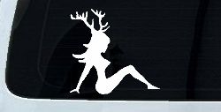 Mudflap Girl with Deer Horns Hunting Car or Truck Window Decal Sticker