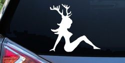Mudflap Girl with Deer Horns Hunting Car or Truck Window Decal Sticker