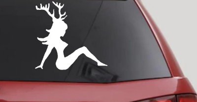 Mudflap Girl with Deer Horns Hunting Car or Truck Window Vinyl Decal Sticker