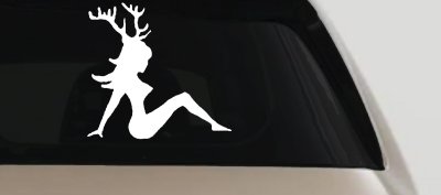 Mudflap Girl with Deer Horns Hunting Car or Truck Window Vinyl Decal Sticker