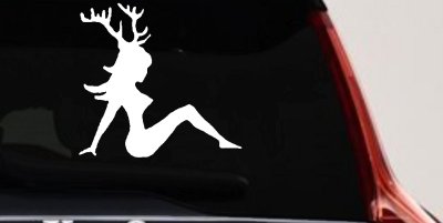 Mudflap Girl with Deer Horns Hunting Car or Truck Window Vinyl Decal Sticker