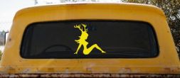 Mudflap Girl with Deer Horns Hunting Car or Truck Window Decal Sticker (Yellow)