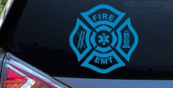 Fire Department EMT Car or Truck Window Decal Sticker (Blue)