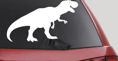 T Rex Funny Car or Truck Window Vinyl Decal Sticker (White)