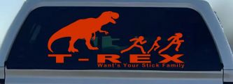 T Rex Wants Your Stick Family Funny Car or Truck Window Decal Sticker (Orange Red)