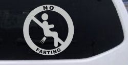 No Farting Pooting Passing Gas Funny Car or Truck Window Decal Sticker (Light Gray)