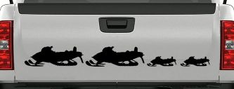 Snowmobile Stick Family 2 Kids Car or Truck Window Vinyl Decal Sticker (Black)