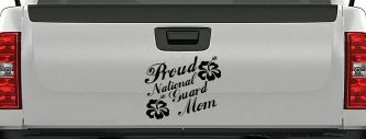 Proud National Guard Mom Hibiscus Flowers Military Car or Truck Window Decal Sticker (Black)