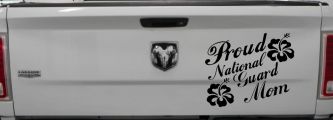 Proud National Guard Mom Hibiscus Flowers Military Car or Truck Window Vinyl Decal Sticker (Black)