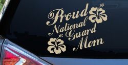 Proud National Guard Mom Hibiscus Flowers Military Car or Truck Window Vinyl Decal Sticker (Desert Sand)